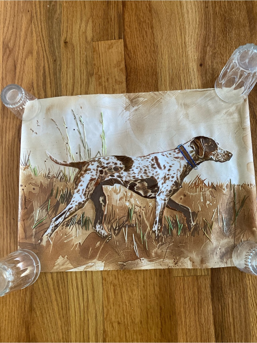 New canvas hunting dog hand embroidered accents